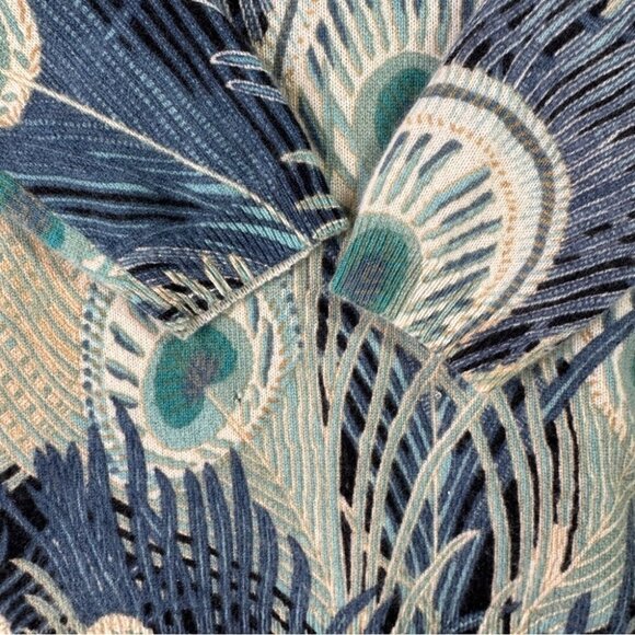 Talbots Petite Pure Cashmere Sweater Peacock Feather Print Quiet Luxury Size SP - Picture 7 of 15